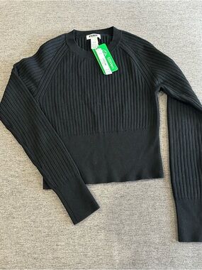 PINK Victoria's Secret Black Ribbed Crewneck Sweater